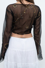 Load image into Gallery viewer, Vintage x Black, Gold Sequin Sheer Front-tie Cropped Long Sleeve Top (XS-L)
