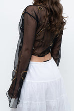 Load image into Gallery viewer, Vintage x Black, Gold Sequin Sheer Front-tie Cropped Long Sleeve Top (XS-L)