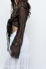 Load image into Gallery viewer, Vintage x Black, Gold Sequin Sheer Front-tie Cropped Long Sleeve Top (XS-L)
