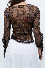 Load image into Gallery viewer, Vintage x Black Floral Mesh Sheer Back Top (M)
