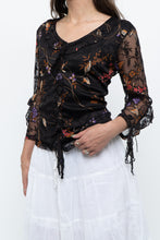 Load image into Gallery viewer, Vintage x Black Floral Mesh Sheer Back Top (M)