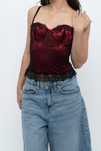 Vintage x Black, Red Embroidered Mesh Corest (S, B-C Cup)