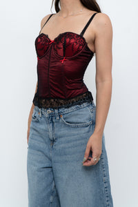 Vintage x Black, Red Embroidered Mesh Corest (S, B-C Cup)