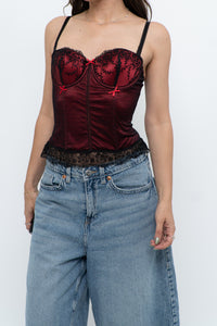 Vintage x Black, Red Embroidered Mesh Corest (S, B-C Cup)