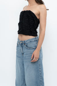 ZARA x Black Tweed Shimmer Cropped Top (XXS, XS)