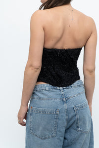 ZARA x Black Tweed Shimmer Cropped Top (XXS, XS)