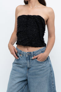 ZARA x Black Tweed Shimmer Cropped Top (XXS, XS)