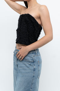 ZARA x Black Tweed Shimmer Cropped Top (XXS, XS)