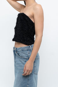 ZARA x Black Tweed Shimmer Cropped Top (XXS, XS)