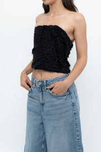 ZARA x Black Tweed Shimmer Cropped Top (XXS, XS)