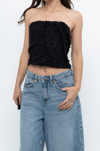 ZARA x Black Tweed Shimmer Cropped Top (XXS, XS)