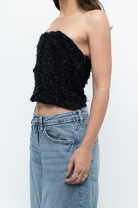 ZARA x Black Tweed Shimmer Cropped Top (XXS, XS)