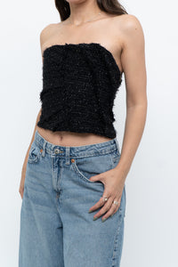ZARA x Black Tweed Shimmer Cropped Top (XXS, XS)