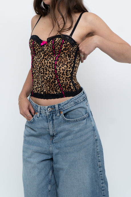 Vintage x Leopard, Pink Ribbon Corest (XS, XXS B Cup