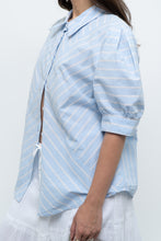 Load image into Gallery viewer, Vintage x  Blue Puff Sleeve Striped Cotton Buttonup (M, L)