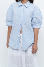Load image into Gallery viewer, Vintage x  Blue Puff Sleeve Striped Cotton Buttonup (M, L)