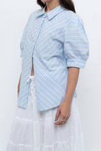 Load image into Gallery viewer, Vintage x  Blue Puff Sleeve Striped Cotton Buttonup (M, L)