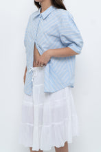 Load image into Gallery viewer, Vintage x  Blue Puff Sleeve Striped Cotton Buttonup (M, L)