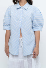 Load image into Gallery viewer, Vintage x  Blue Puff Sleeve Striped Cotton Buttonup (M, L)