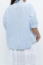 Load image into Gallery viewer, Vintage x  Blue Puff Sleeve Striped Cotton Buttonup (M, L)