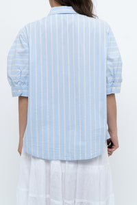 Vintage x  Blue Puff Sleeve Striped Cotton Buttonup (M, L)