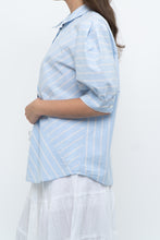 Load image into Gallery viewer, Vintage x  Blue Puff Sleeve Striped Cotton Buttonup (M, L)