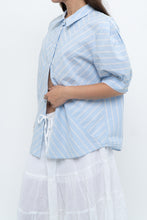 Load image into Gallery viewer, Vintage x  Blue Puff Sleeve Striped Cotton Buttonup (M, L)
