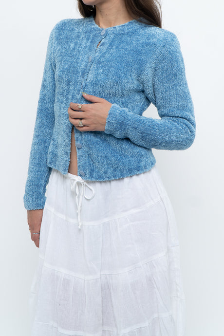 Vintage x Sky Blue Fuzzy Cropped Cardigan (XS, S)