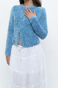 Vintage x Sky Blue Fuzzy Cropped Cardigan (XS, S)