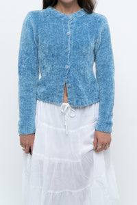 Vintage x Sky Blue Fuzzy Cropped Cardigan (XS, S)