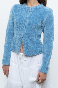 Vintage x Sky Blue Fuzzy Cropped Cardigan (XS, S)