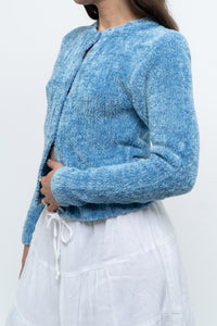 Vintage x Sky Blue Fuzzy Cropped Cardigan (XS, S)