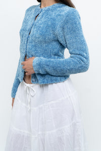 Vintage x Sky Blue Fuzzy Cropped Cardigan (XS, S)