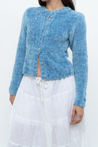 Vintage x Sky Blue Fuzzy Cropped Cardigan (XS, S)