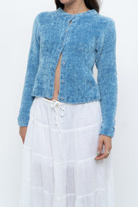 Vintage x Sky Blue Fuzzy Cropped Cardigan (XS, S)