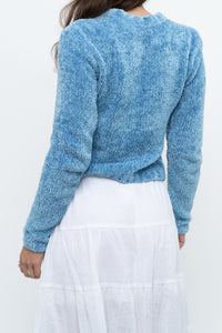 Vintage x Sky Blue Fuzzy Cropped Cardigan (XS, S)