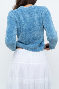 Vintage x Sky Blue Fuzzy Cropped Cardigan (XS, S)