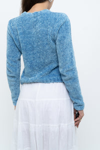 Vintage x Sky Blue Fuzzy Cropped Cardigan (XS, S)