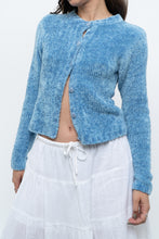 Load image into Gallery viewer, Vintage x Sky Blue Fuzzy Cropped Cardigan (XS, S)