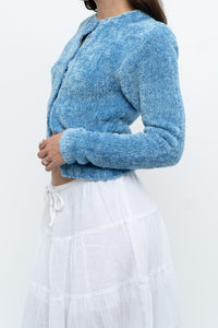 Vintage x Sky Blue Fuzzy Cropped Cardigan (XS, S)