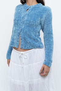 Vintage x Sky Blue Fuzzy Cropped Cardigan (XS, S)