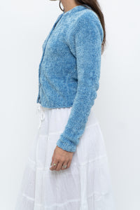 Vintage x Sky Blue Fuzzy Cropped Cardigan (XS, S)