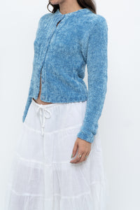 Vintage x Sky Blue Fuzzy Cropped Cardigan (XS, S)