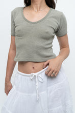 Load image into Gallery viewer, Vintage x Olive Green Waffle Cropped Baby Tee (XS, S)