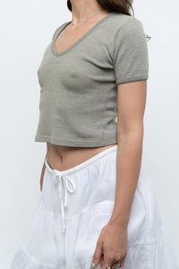 Vintage x Olive Green Waffle Cropped Baby Tee (XS, S)