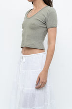 Load image into Gallery viewer, Vintage x Olive Green Waffle Cropped Baby Tee (XS, S)