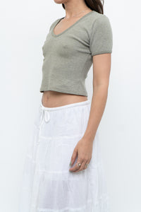 Vintage x Olive Green Waffle Cropped Baby Tee (XS, S)