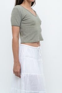 Vintage x Olive Green Waffle Cropped Baby Tee (XS, S)