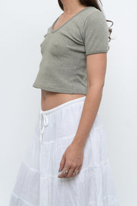 Vintage x Olive Green Waffle Cropped Baby Tee (XS, S)