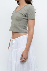 Vintage x Olive Green Waffle Cropped Baby Tee (XS, S)